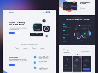 Filebox Responsive Landing Page Kit dark ui download file storage files landing page light ui responsive responsive website ui kit web design webdesign website design