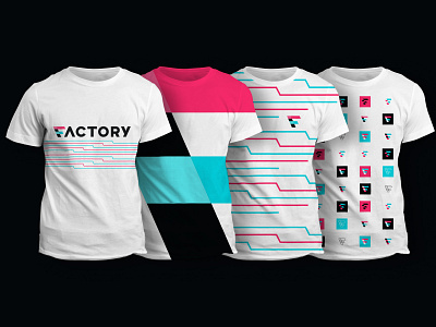 Factory Swag bag blue branding identity logo pink stationary swag t shirts