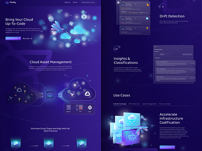 Firefly Web Design cloud computing dark devops firefly gradients illustrations purple saas technology web design website