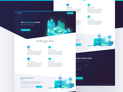 Coder Short Home Page Design cloud coder gradient ide isometric