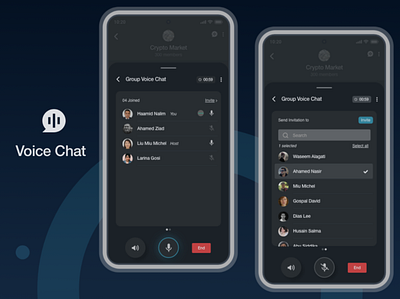 Voice Chat chat chatapp crypto cryptocurrency darkmode designhack groupchat mobileui uiux voice voicechat