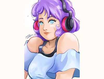 Girl with headphones anime girl digital illustration digital painting digitalart illustration