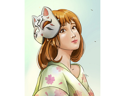 Girl with cat mask digital illustration digitalart girl illustration procreate