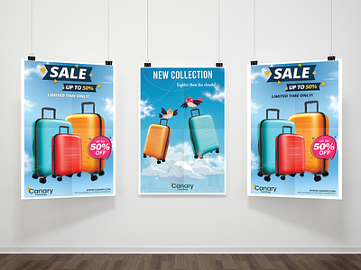 Poster for Luggages Sale Event blue canary graphic design luggage poster posterdesign sale