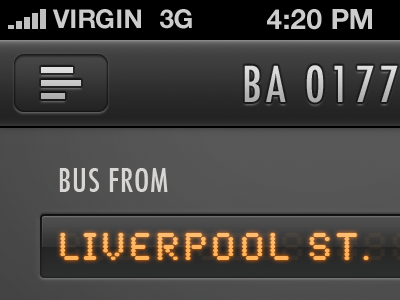 Bus Screen black bus design flight grey iphone screen stuart timetable ui user interface