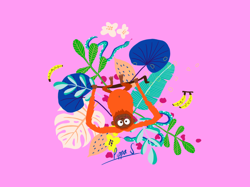 Jungle Fever textile design plant illustration monstera snake orangutang illustration hand drawn design textile bold colours illustrator procreate jungle