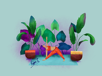 Namaslay character design coral design digital illustration drawing female green hand drawn illustration illustrator perth plant illustration pot plants procreate purple sketch yoga