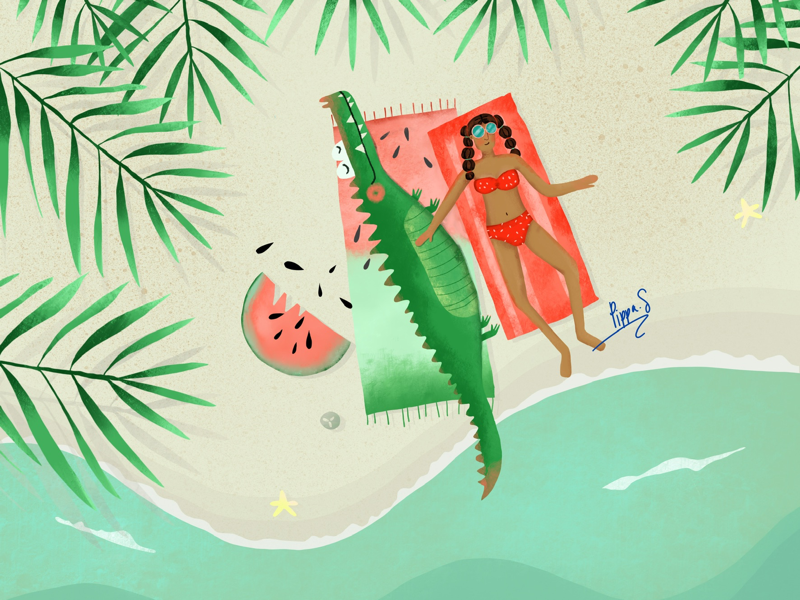 Besties Beach Day sunshine summer illustration crocodile beach procreate australia perth
