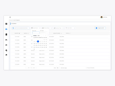 Fleet System table and filter filter table ui ux website