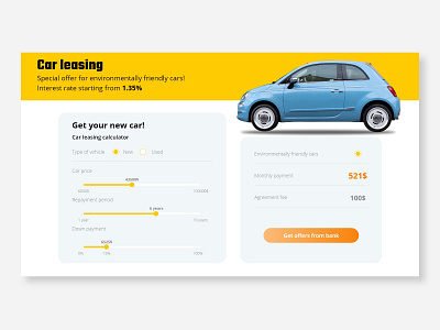 Daily UI 004 Car leasing Calculator adobe xd adobexd calculator car car leasing challenge daily ui daily ui 004 dailyui design finance loan calculator orange ui user interface ux web web design website yellow