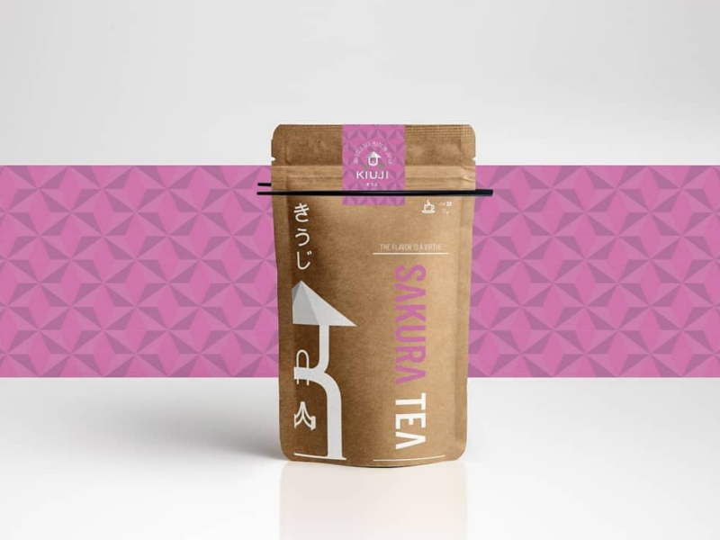 Kiuji in paper craft package tea inspired pattern packaging branding webgraphic mockup logotype design