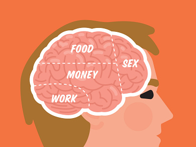 Inside the mind of brain cross section head illustration inside man profile side view thoughts