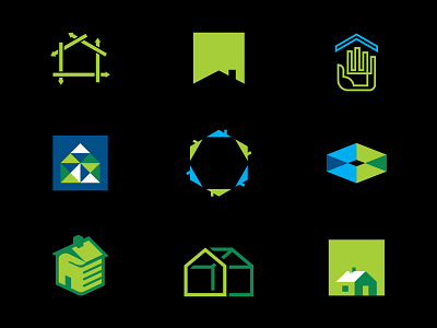 Green Home Building Marks blue brand brandmark green hand home house icon identity logo logo design logomark logos mark monogram roof symbol