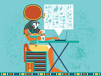 Work Like An Egyptian adobe illustrator ancient egypt chair coffee desk flat illustration god hieroglyphics illustration laptop snake table typing vector art vector illustration workspace