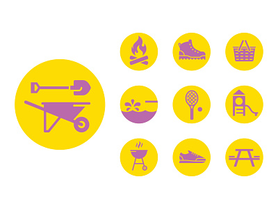 The Great Outdoors activities bbq camping exercise fire icon icon set illustration outdoors picnic playground sports summer swimming water yardwork