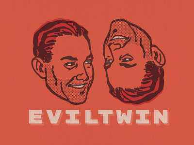 Eviltwin brothers digital illustration evil face grimace head illustration red reflection siblings smile stare stubble twins two upside down