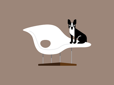Lounging boston terrier chair chaise lounge character design digital illustration dog eames flat furniture home illustration modern pet posh sit