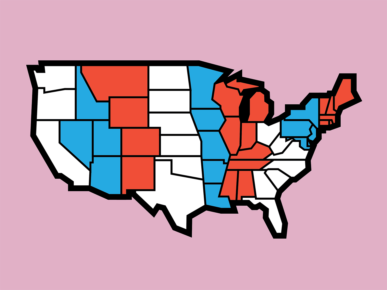 American Pop america animation blocky blue colors country geometric illustration map red states thick lines united states usa wave white