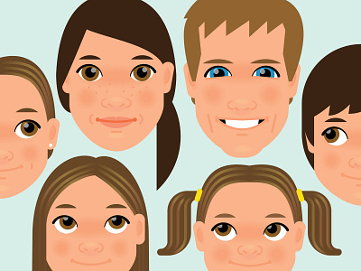 Family Portrait child children digital illustration face faces family front view head heads illustration kid kids man portrait smile together woman