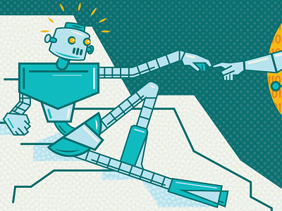 The Creation of Atom android creation digital illustration finger illustration michelangelo robot robotics touch