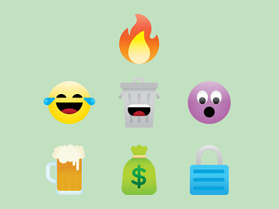 Social Emojis beer bet cash celebrate cheers emoji emojis fire flame icons illustration laugh lock money bag surprised tears trash can trash talking wager yell