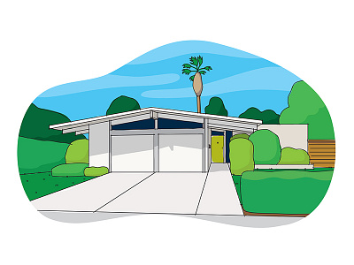 Eichler House building bushes driveway house modern palm trees