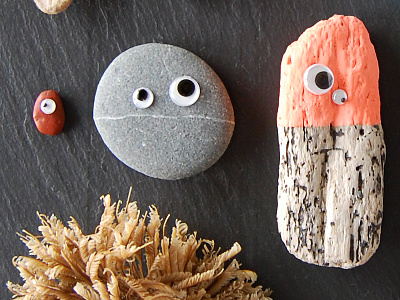 Googly-eyed Beachcombers beachcombing driftwood eyes googly rocks