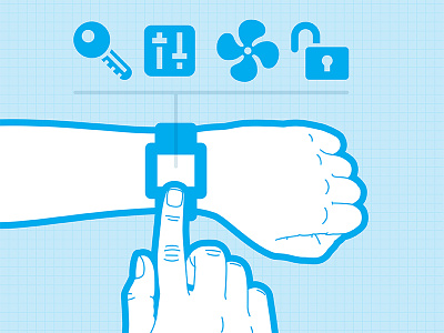 Smart watch automotive blue controls diagram digital illustration fingers hands illustration key smart watch unlock vehicle watch wristband wristwatch