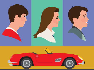 Ferris Bueller’s Day Off 1980s automobile bueller bueller cameron chicago digital illustration ferrari ferris friends illustration john hughes portrait profile rooney side view sloane sports car teenagers