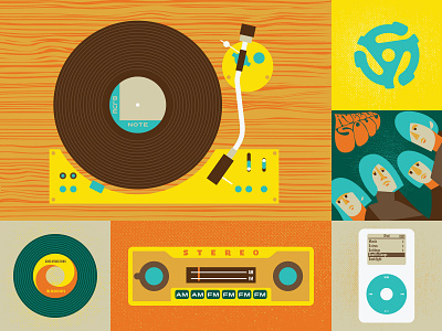 Listen Up 45 album audio beach boys beatles blue note digital illustration illustration insert ipod music radio record rubber soul stereo turntable vinyl wood