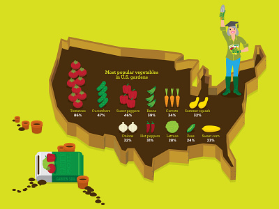 American Vegetable Garden america digital illustration dirt food garden infographic vegetables woman