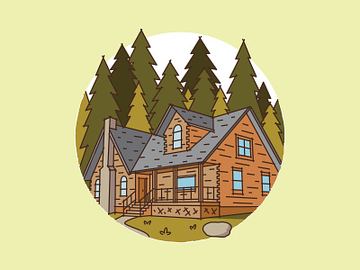 Cabin in the woods architecture cabin country digital illustration forest home house illustration log rock rustic trees woods