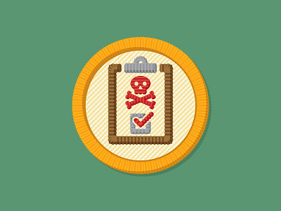 Merit Badge check clipboard embroidery merit badge patch skull skull and crossbones thread