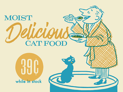 Moist Delicious Cat Food bathrobe cat digital illustration eat food illustration man