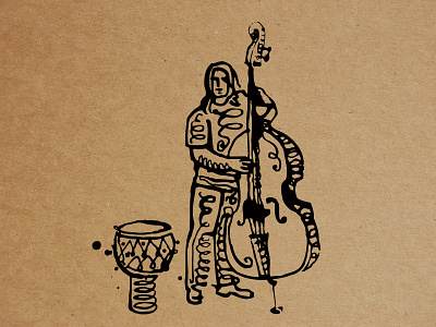Bass & drum bass bassist drum freehand drawing illustration ink