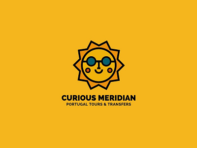 Curious Meridian Logo bold branding family friendly happy holidays portugal smile sun sun glasses tours transfers vacation yellow