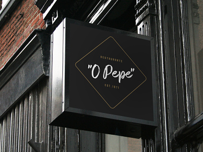 O Pepe Restaurant black brand branding gold handwriten logo rectangle restaraunt sign signature white