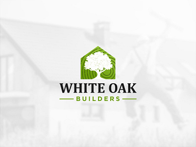 White Oak branding builders creative design flat green home leaf logo oak tree vector white