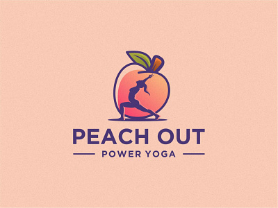 Peach Out branding creative flat fruit health leaf logo peach silhouette simple vector woman yoga