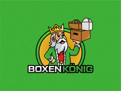 Boxen Konig branding character creative crown cupboard box design flat green king logo vector