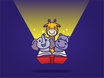 Magic Book animal book branding creative cute design elephant flat giraffe hippo illustration logo magic vector