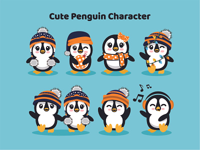 Cute Penguin animal character creative cute flat illustration penguin simple
