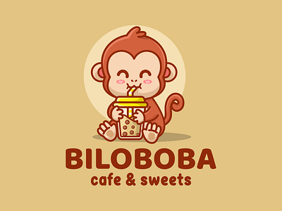 Monkey drink a boba cute illustration cute design illustration kawaii monkey vector