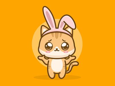 Kawaii cat with rabbir ears cat cute flat graphic design illustration kawaii