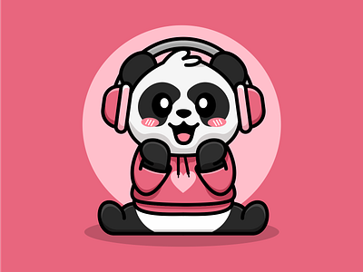 Kawaii panda with headphone cute headphone illustration kawaii logo panda