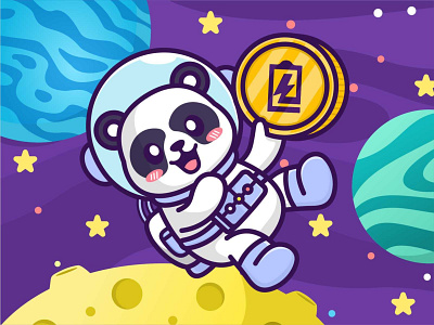 Astronaut Panda Cute Illustration astronaut bitcoin coin cute design flat galaxy illustration kawaii moon panda planet space star vector