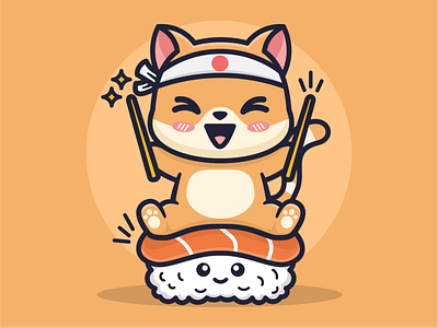 Cat Love Sushi Cute Illustration animal cat creative cute design flat food illustration kawaii sushi