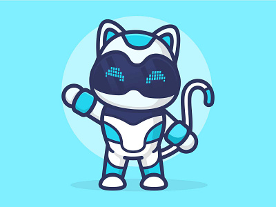 Cat Robot Cute Illustration animal branding cat cute design flat graphic design illustration kawaii logo robot ui vector