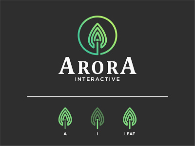 ArorA Interactive branding design flat leafs letter a letter i line logo simple