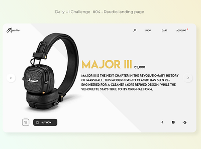 Daily UI Challenge - (04) Raudio landing page adobe xd audiophile clean ui concept design daily ui 004 daily ui challenge desktop application graphic design headphones landing page design minimalistic online shopping product page responsive design shopping cart ui concept uiuxdesign user interface ux design webpagedesign